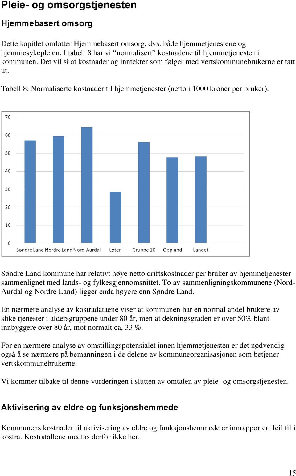 Tabell 8: Normaliserte kostnader til hjemmetjenester (netto i 1000 kroner per bruker).