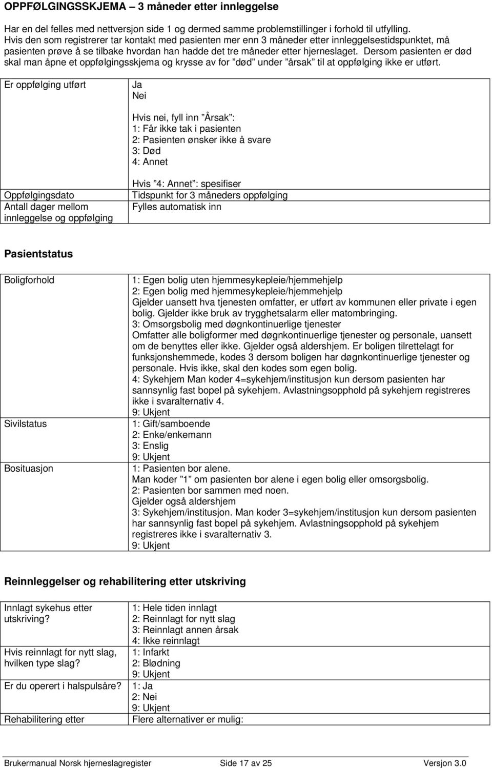 Dersom pasienten er død skal man åpne et oppfølgingsskjema og krysse av for død under årsak til at oppfølging ikke er utført.