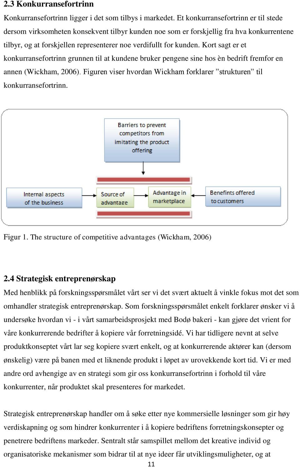 Kort sagt er et konkurransefortrinn grunnen til at kundene bruker pengene sine hos èn bedrift fremfor en annen (Wickham, 2006).