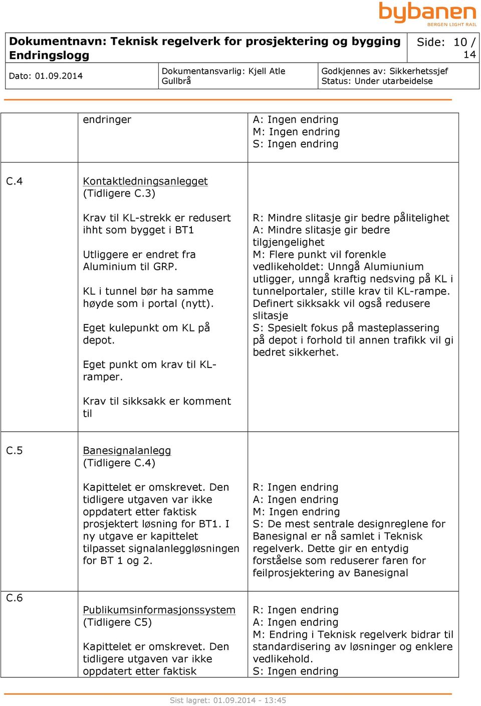 R: Mindre slitasje gir bedre pålitelighet A: Mindre slitasje gir bedre tilgjengelighet M: Flere punkt vil forenkle vedlikeholdet: Unngå Alumiunium utligger, unngå kraftig nedsving på KL i