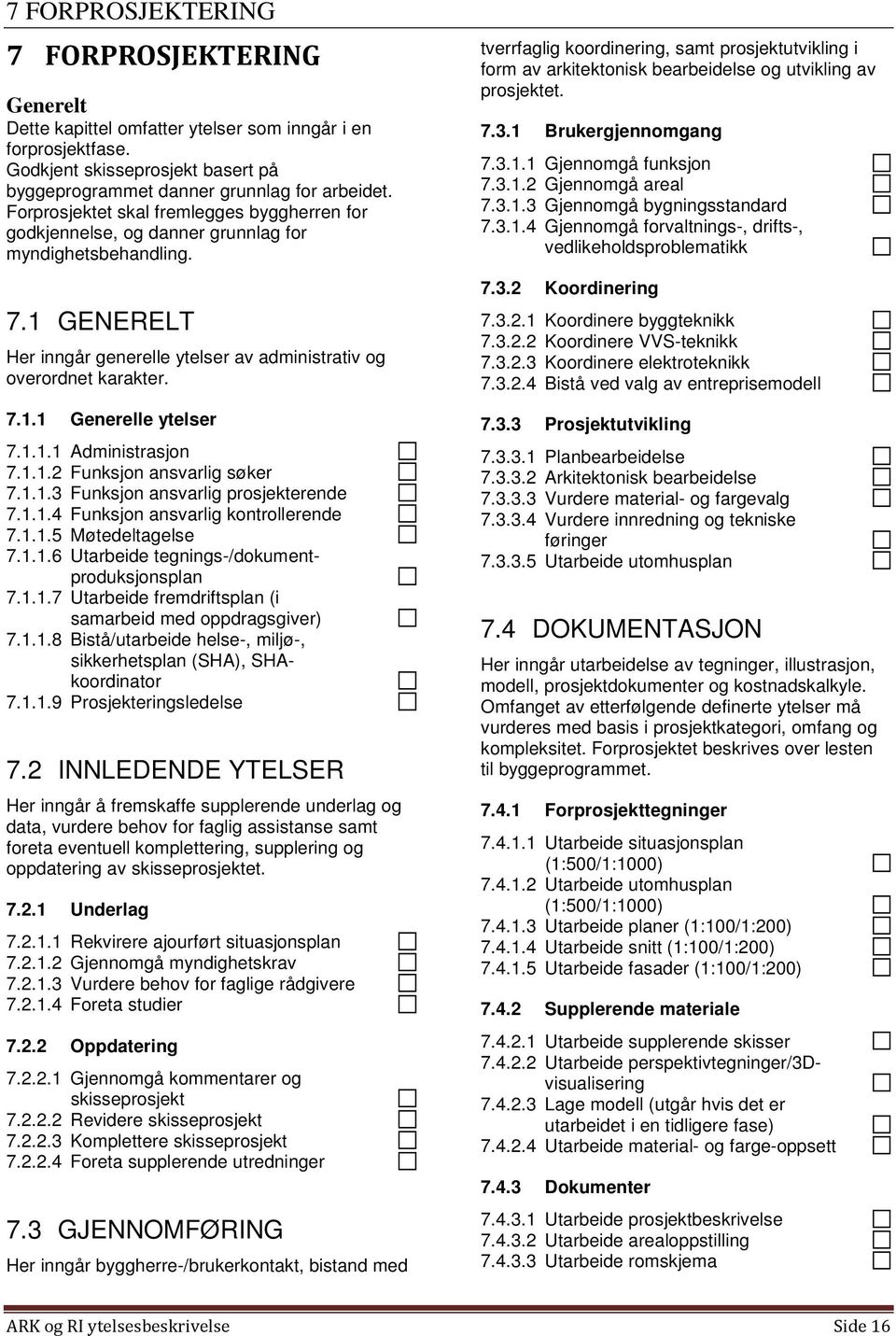 1.1.1 Administrasjon 7.1.1.2 Funksjon ansvarlig søker 7.1.1.3 Funksjon ansvarlig prosjekterende 7.1.1.4 Funksjon ansvarlig kontrollerende 7.1.1.5 Møtedeltagelse 7.1.1.6 Utarbeide tegnings-/dokumentproduksjonsplan 7.