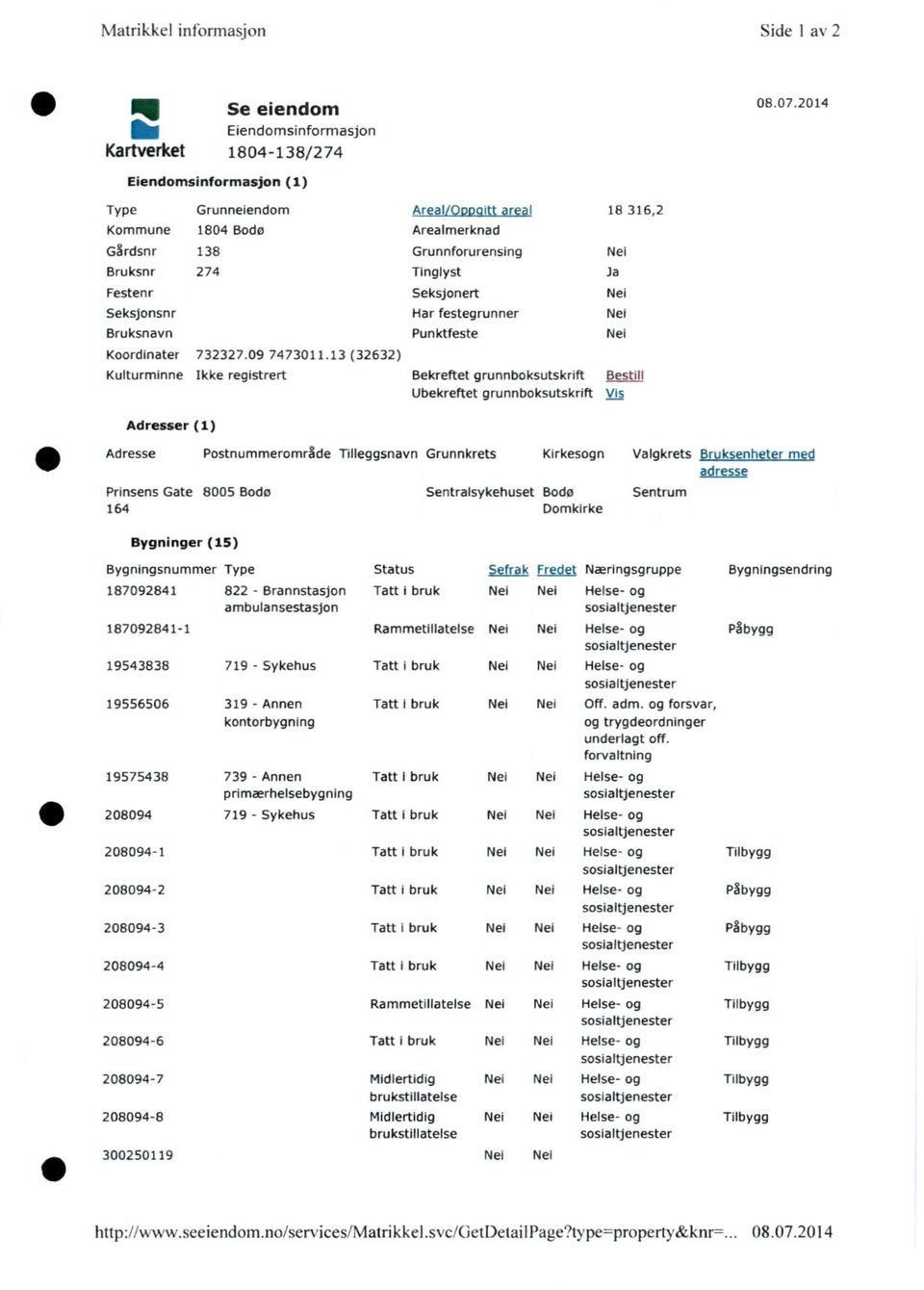 13 (32632) Kulturminne Ikke registrert Areal/Ompoitt area I 18 316,2 Arealmerknad Grunnforurensing Nei Tinglyst la Seksjonert Nei Har festegrunner Nei Punktfeste Nei Bekreftet grunnboksutskrift