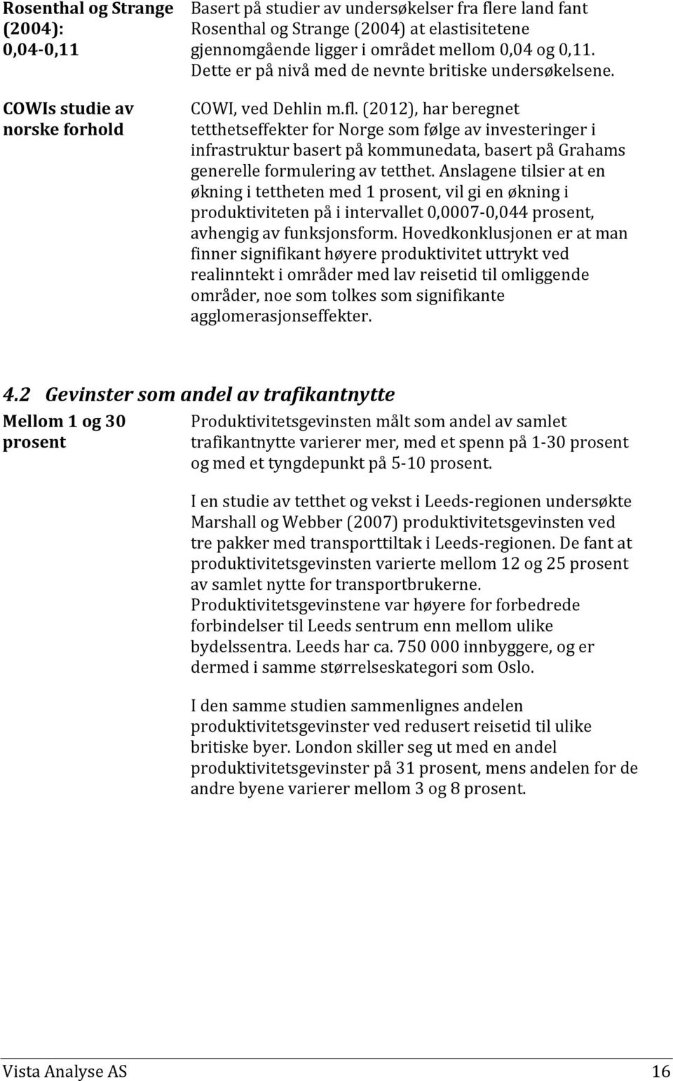 (2012), har beregnet tetthetseffekter for Norge som følge av investeringer i infrastruktur basert på kommunedata, basert på Grahams generelle formulering av tetthet.