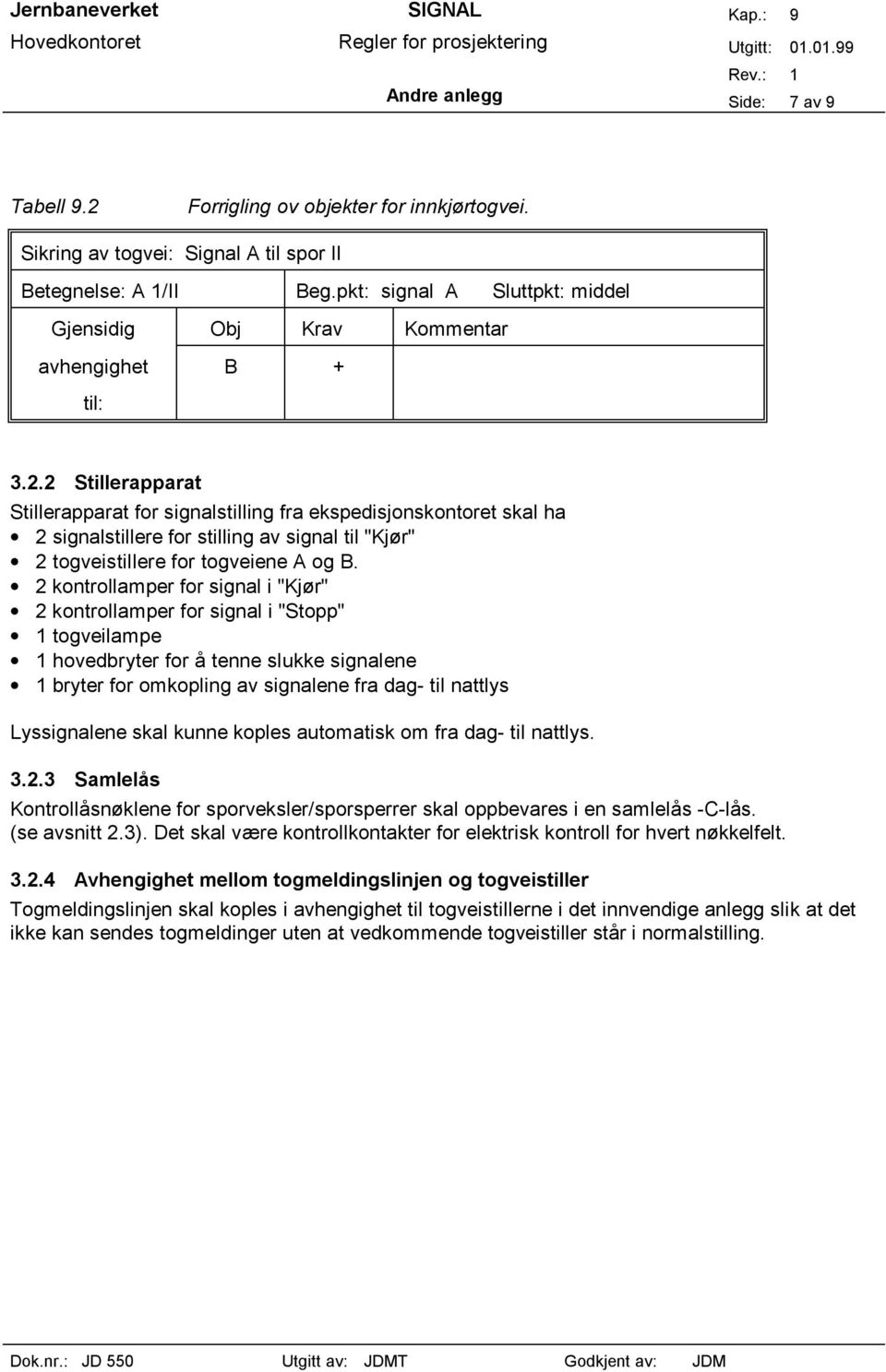 2 Stillerapparat Stillerapparat for signalstilling fra ekspedisjonskontoret skal ha 2 signalstillere for stilling av signal til "Kjør" 2 togveistillere for togveiene A og B.