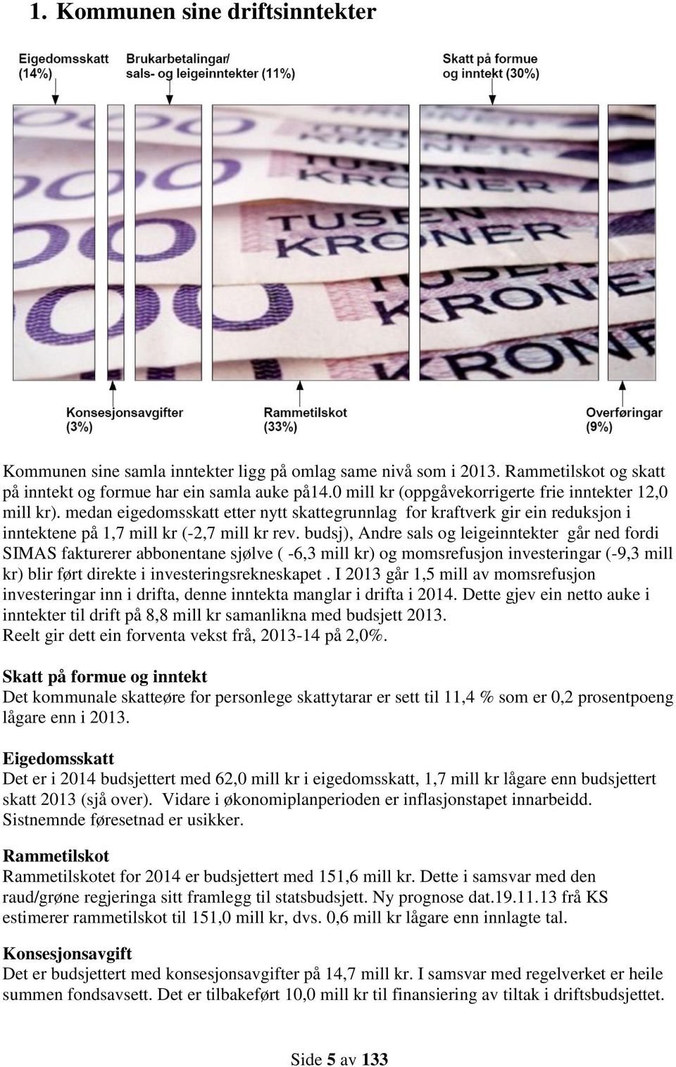 budsj), Andre sals og leigeinntekter går ned fordi SIMAS fakturerer abbonentane sjølve ( -6,3 mill kr) og momsrefusjon investeringar (-9,3 mill kr) blir ført direkte i investeringsrekneskapet.