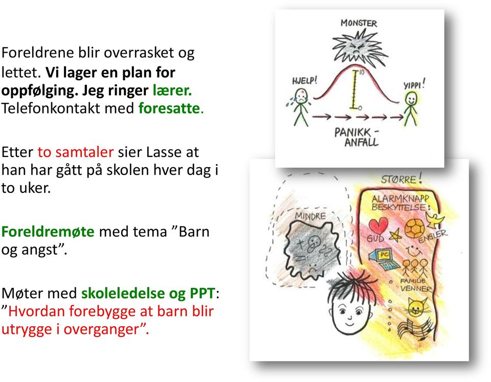 Etter to samtaler sier Lasse at han har gått på skolen hver dag i to uker.