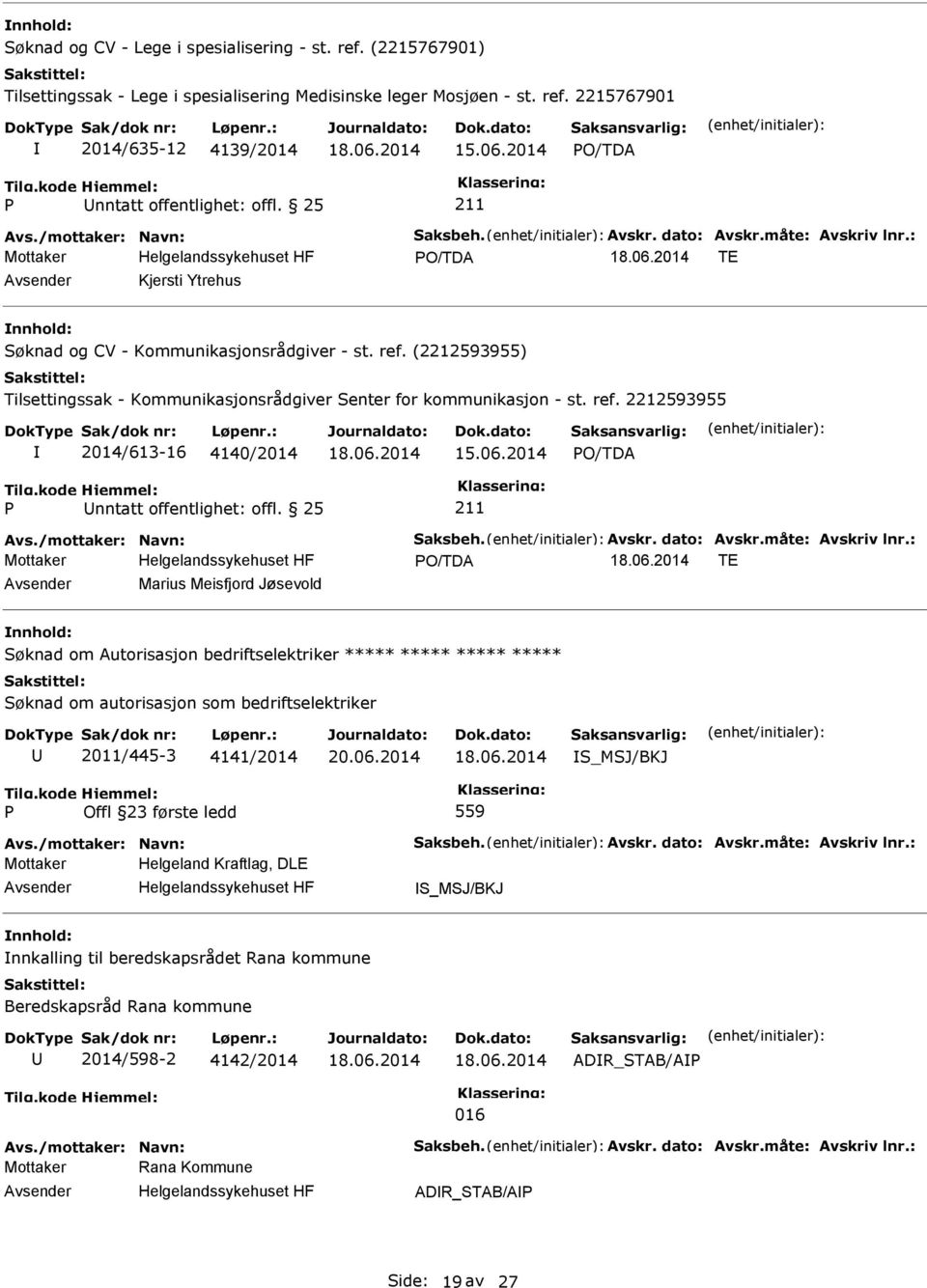 : TE Avsender Kjersti Ytrehus nnhold: 2014/613-16 4140/2014 15.06.2014 Avs.