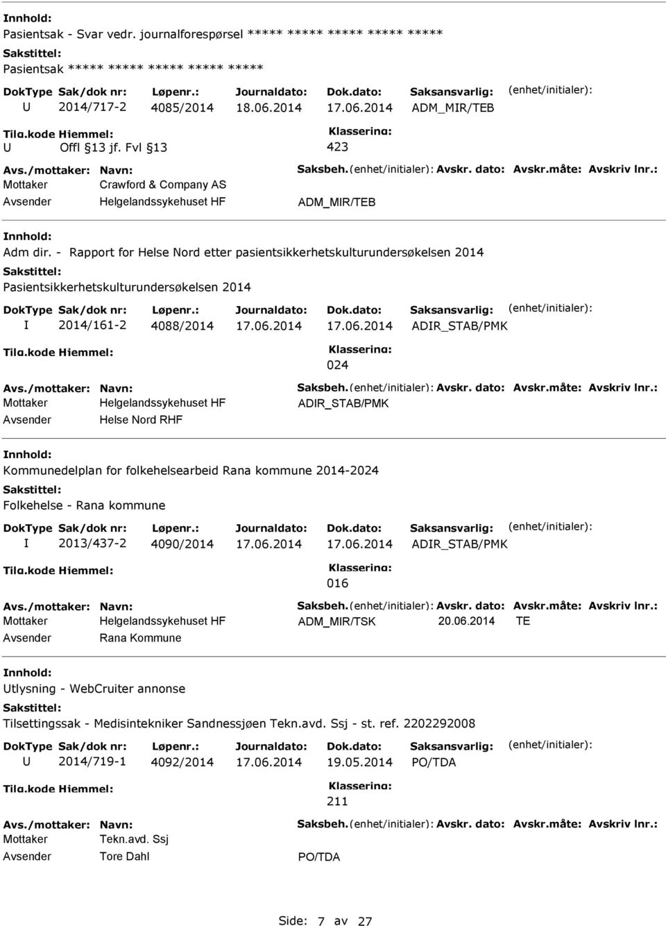 - Rapport for Helse Nord etter pasientsikkerhetskulturundersøkelsen 2014 asientsikkerhetskulturundersøkelsen 2014 2014/161-2 4088/2014 ADR_STAB/MK 024 Avs./mottaker: Navn: Saksbeh. Avskr. dato: Avskr.