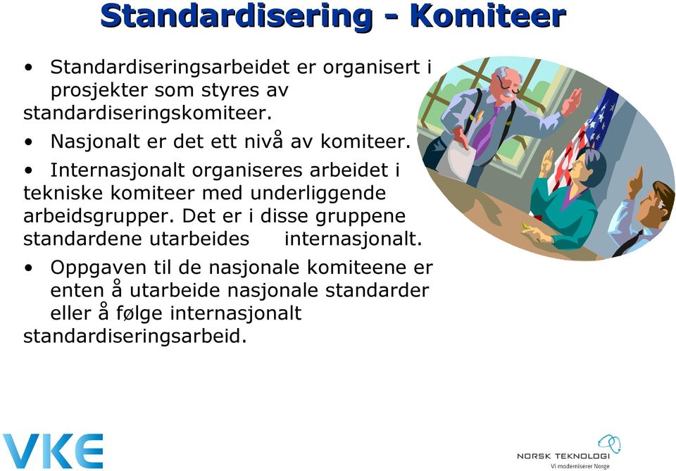 Internasjonalt organiseres arbeidet i tekniske komiteer med underliggende arbeidsgrupper.