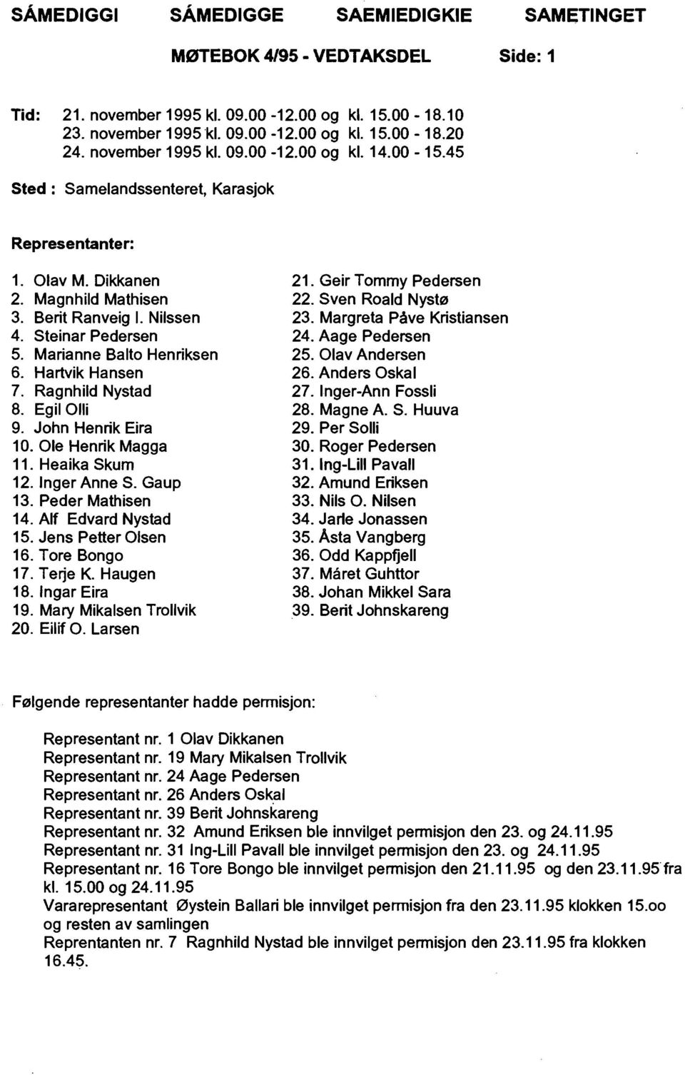 Steinar Pedersen 24. Aage Pedersen 5. Marianne Balto Henriksen 25. Olav Andersen 6. Hartvik Hansen 26. Anders Oska I 7. Ragnhild Nystad 27. Inger-Ann Fossli 8. Egil Olli 28. Magne A. S. Huuva 9.