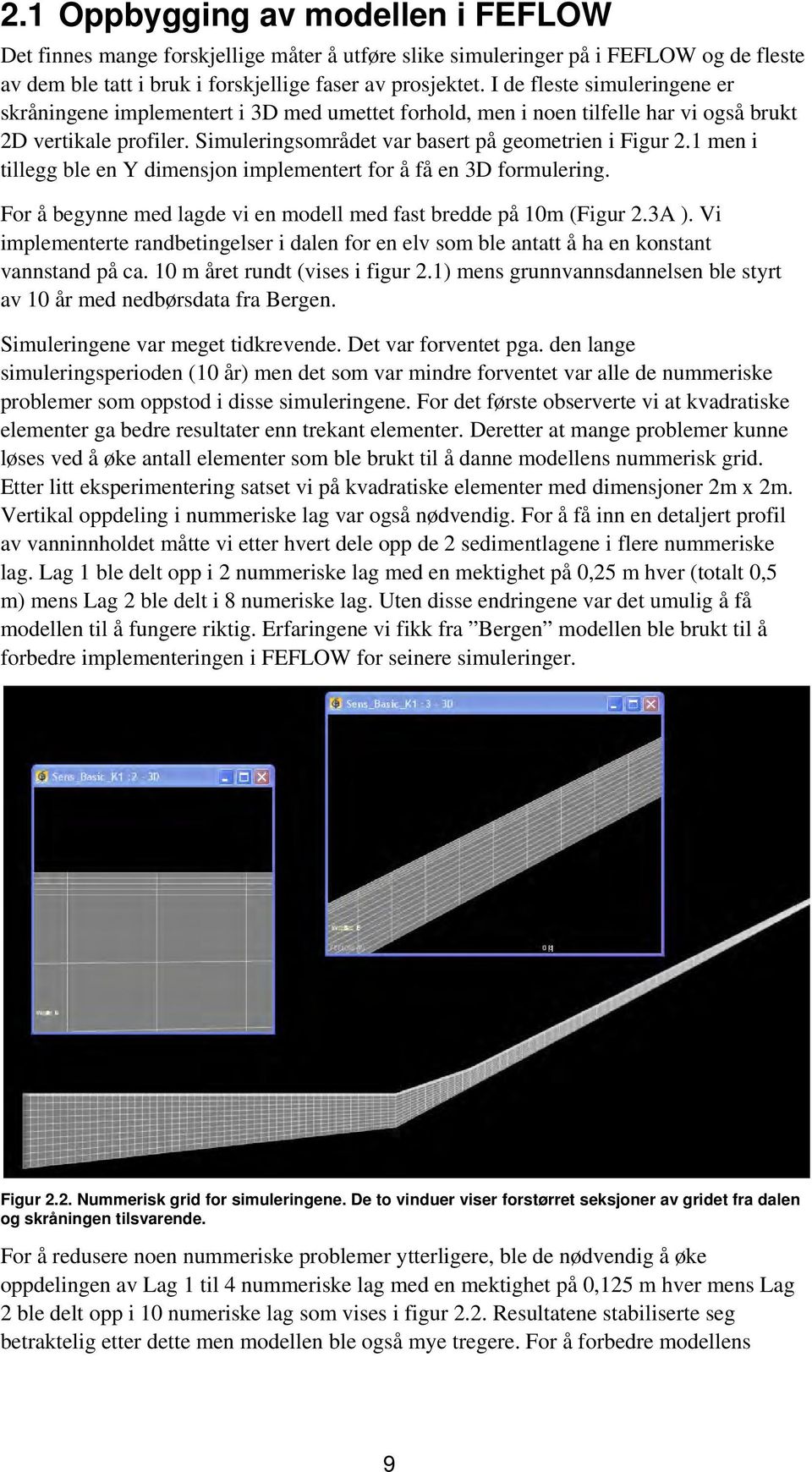 1 men i tillegg ble en Y dimensjon implementert for å få en 3D formulering. For å begynne med lagde vi en modell med fast bredde på 10m (Figur 2.3A ).