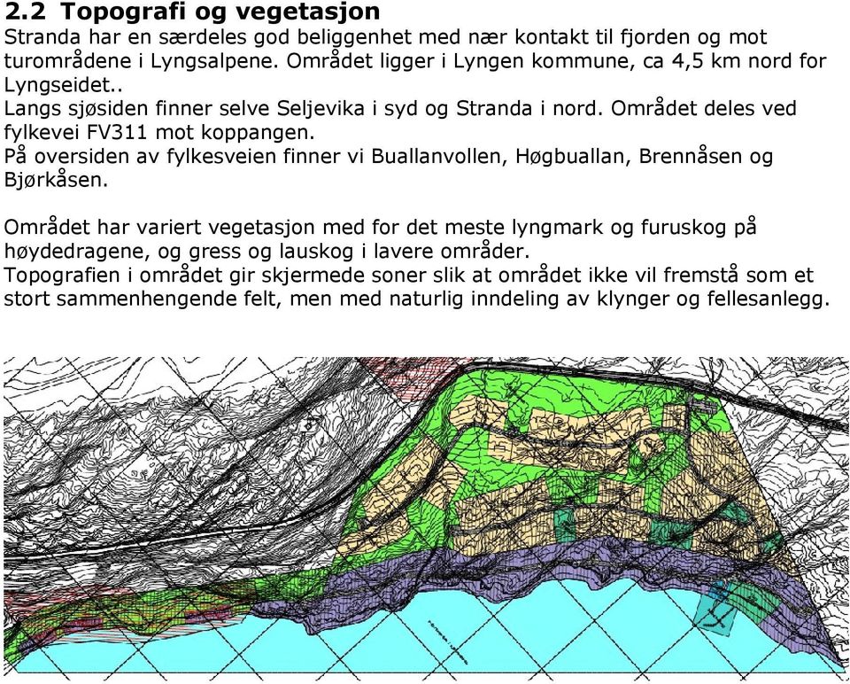 Området deles ved fylkevei FV311 mot koppangen. På oversiden av fylkesveien finner vi Buallanvollen, Høgbuallan, Brennåsen og Bjørkåsen.