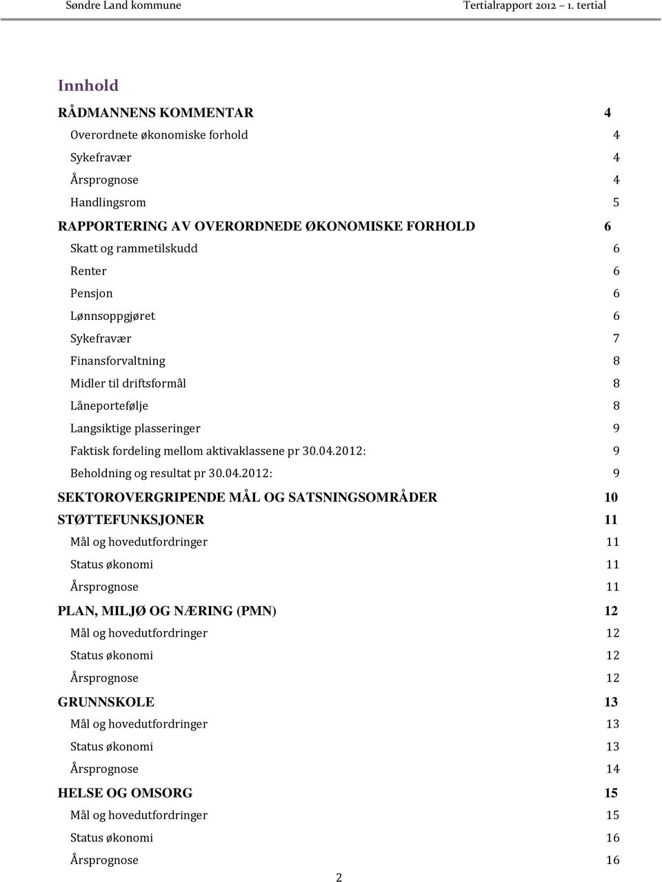 2012: 9 Beholdning og resultat pr 30.04.