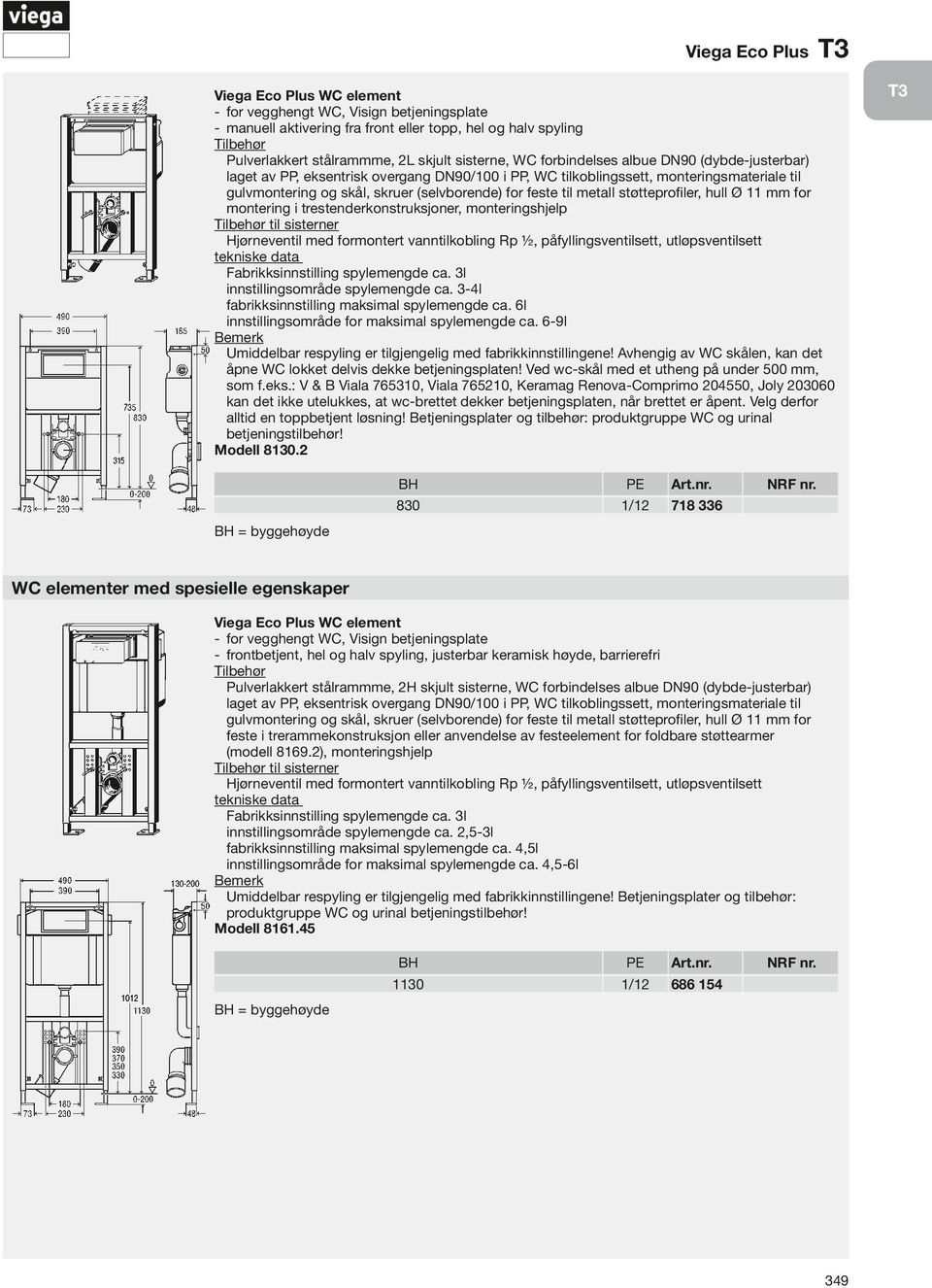 støtteprfiler, hull Ø 11 mm fr mntering i trestenderknstruksjner, mnteringshjelp til sisterner Hjørneventil med frmntert vanntilkbling Rp ½, påfyllingsventilsett, utløpsventilsett tekniske data