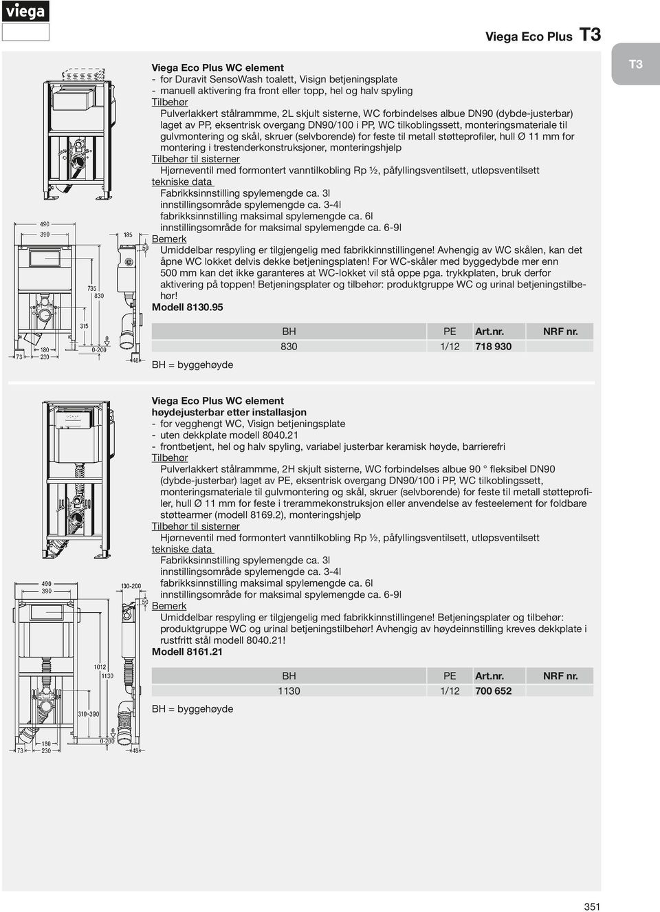 støtteprfiler, hull Ø 11 mm fr mntering i trestenderknstruksjner, mnteringshjelp til sisterner Hjørneventil med frmntert vanntilkbling Rp ½, påfyllingsventilsett, utløpsventilsett tekniske data