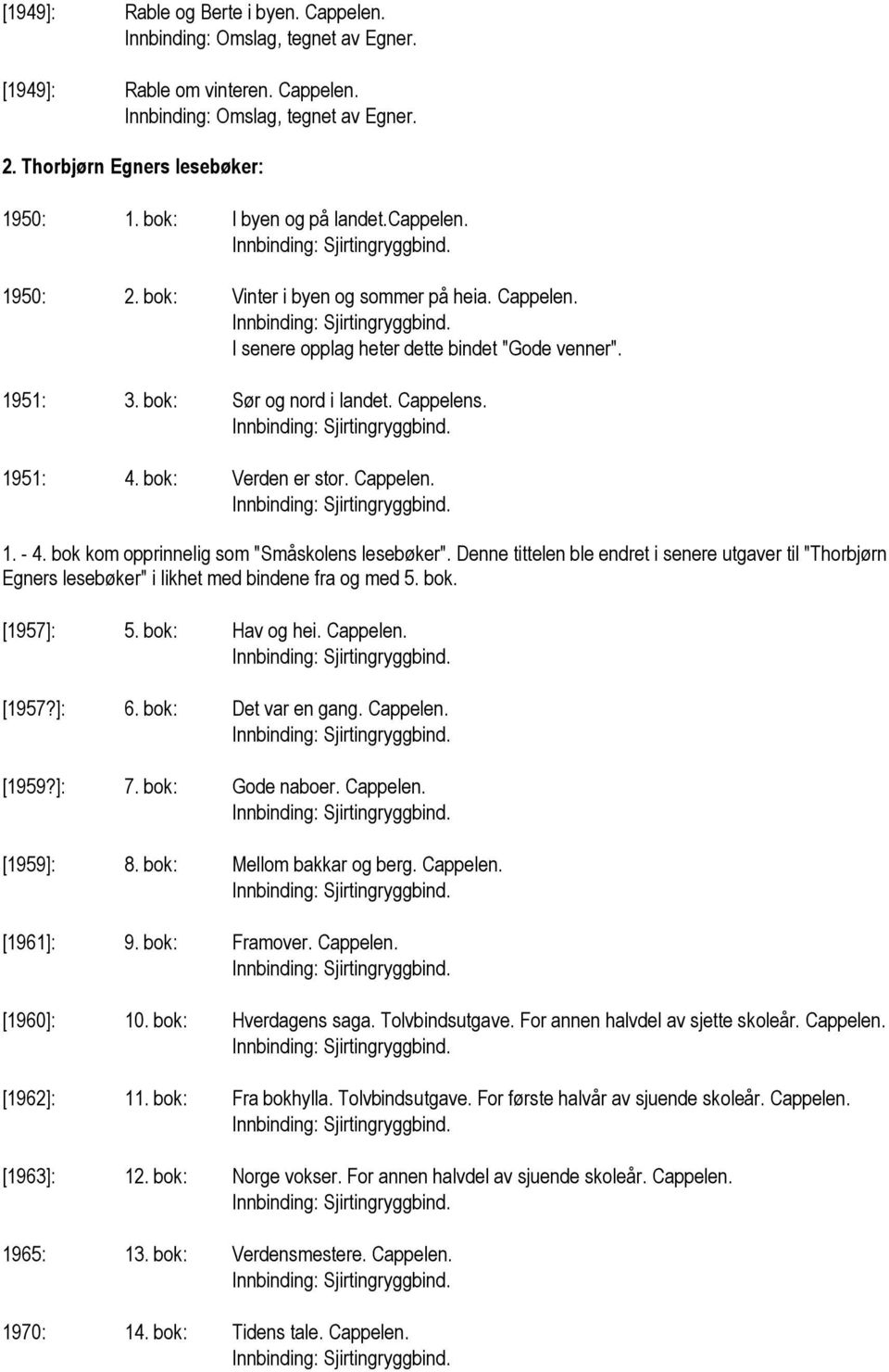 bok kom opprinnelig som "Småskolens lesebøker". Denne tittelen ble endret i senere utgaver til "Thorbjørn Egners lesebøker" i likhet med bindene fra og med 5. bok. [1957]: 5. bok: Hav og hei.