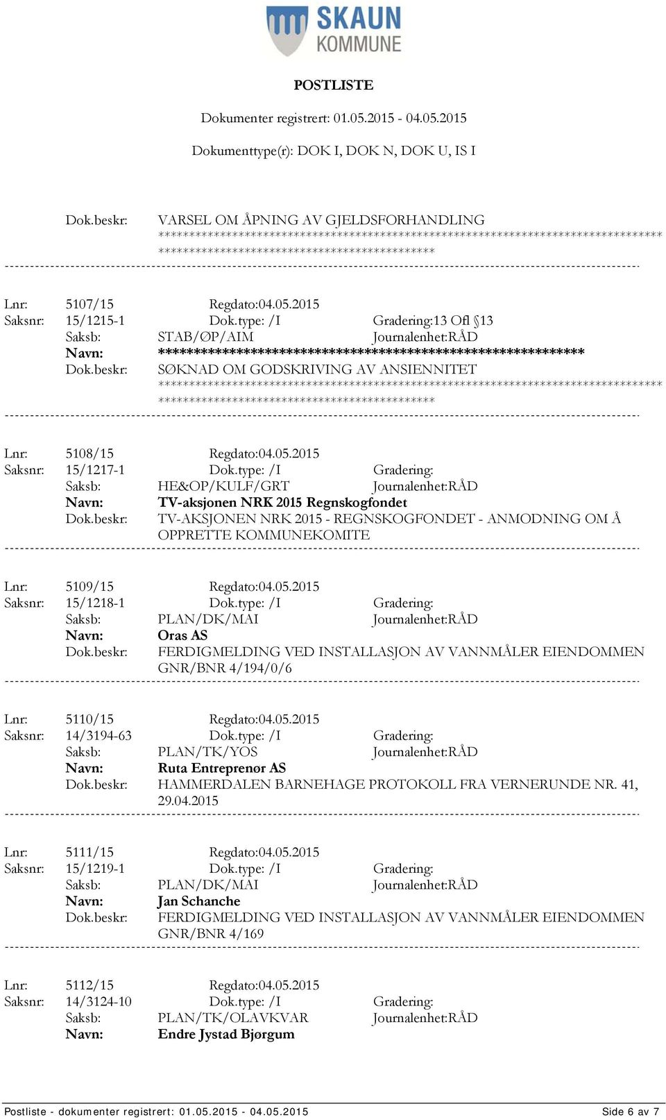 type: /I Gradering: Saksb: HE&OP/KULF/GRT Journalenhet:RÅD TV-aksjonen NRK 2015 Regnskogfondet TV-AKSJONEN NRK 2015 - REGNSKOGFONDET - ANMODNING OM Å OPPRETTE KOMMUNEKOMITE Lnr: 5109/15 Regdato:04.05.