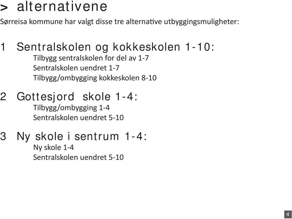 uendret 1-7 Tilbygg/ombygging kokkeskolen 8-10 2 ottesjord skole 1-4: Tilbygg/ombygging