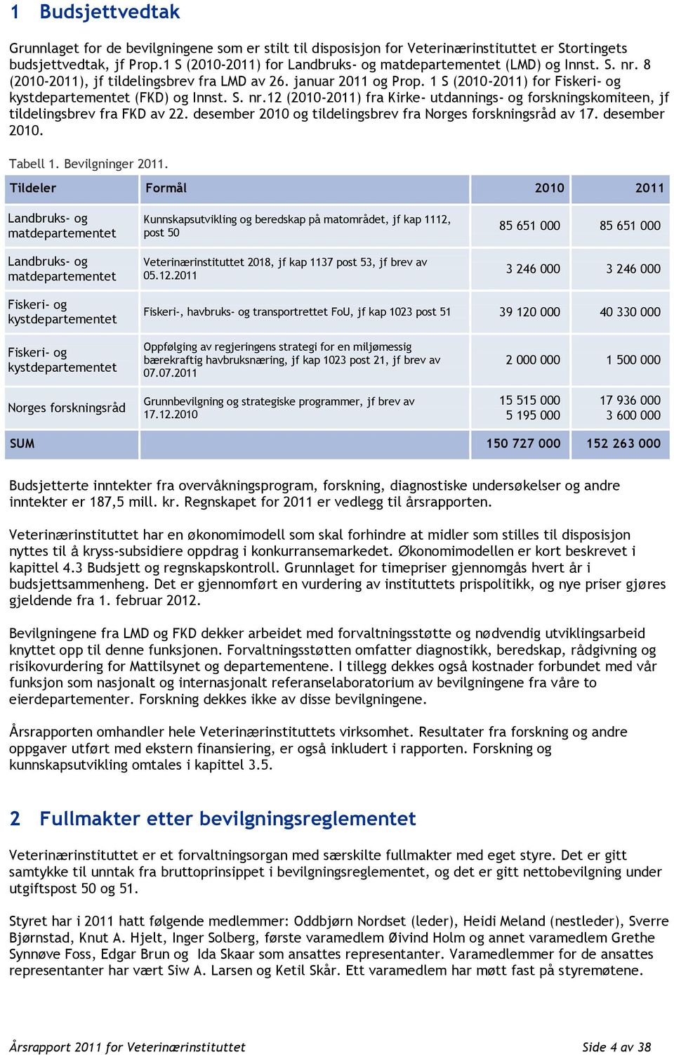 1 S (2010-2011) for Fiskeri- og kystdepartementet (FKD) og Innst. S. nr.12 (2010-2011) fra Kirke- utdannings- og forskningskomiteen, jf tildelingsbrev fra FKD av 22.