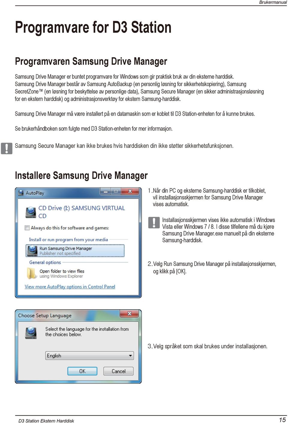 sikker administrasjonsløsning for en ekstern harddisk) og administrasjonsverktøy for ekstern Samsung-harddisk.