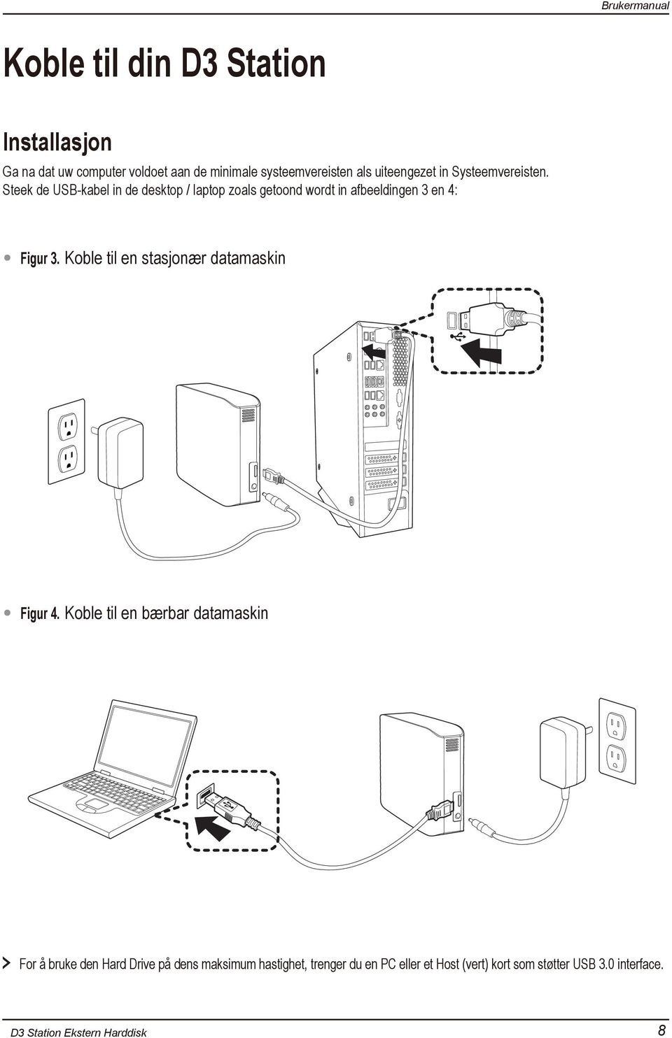 Steek de USB-kabel in de desktop / laptop zoals getoond wordt in afbeeldingen 3 en 4: Figur 3.