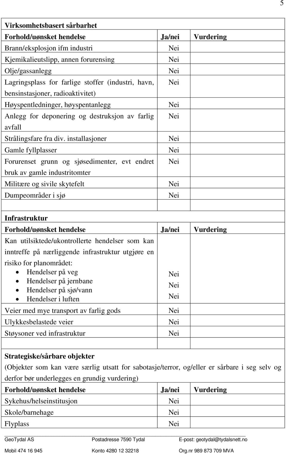 installasjoner Gamle fyllplasser Forurenset grunn og sjøsedimenter, evt endret bruk av gamle industritomter Militære og sivile skytefelt Dumpeområder i sjø Infrastruktur Forhold/uønsket hendelse