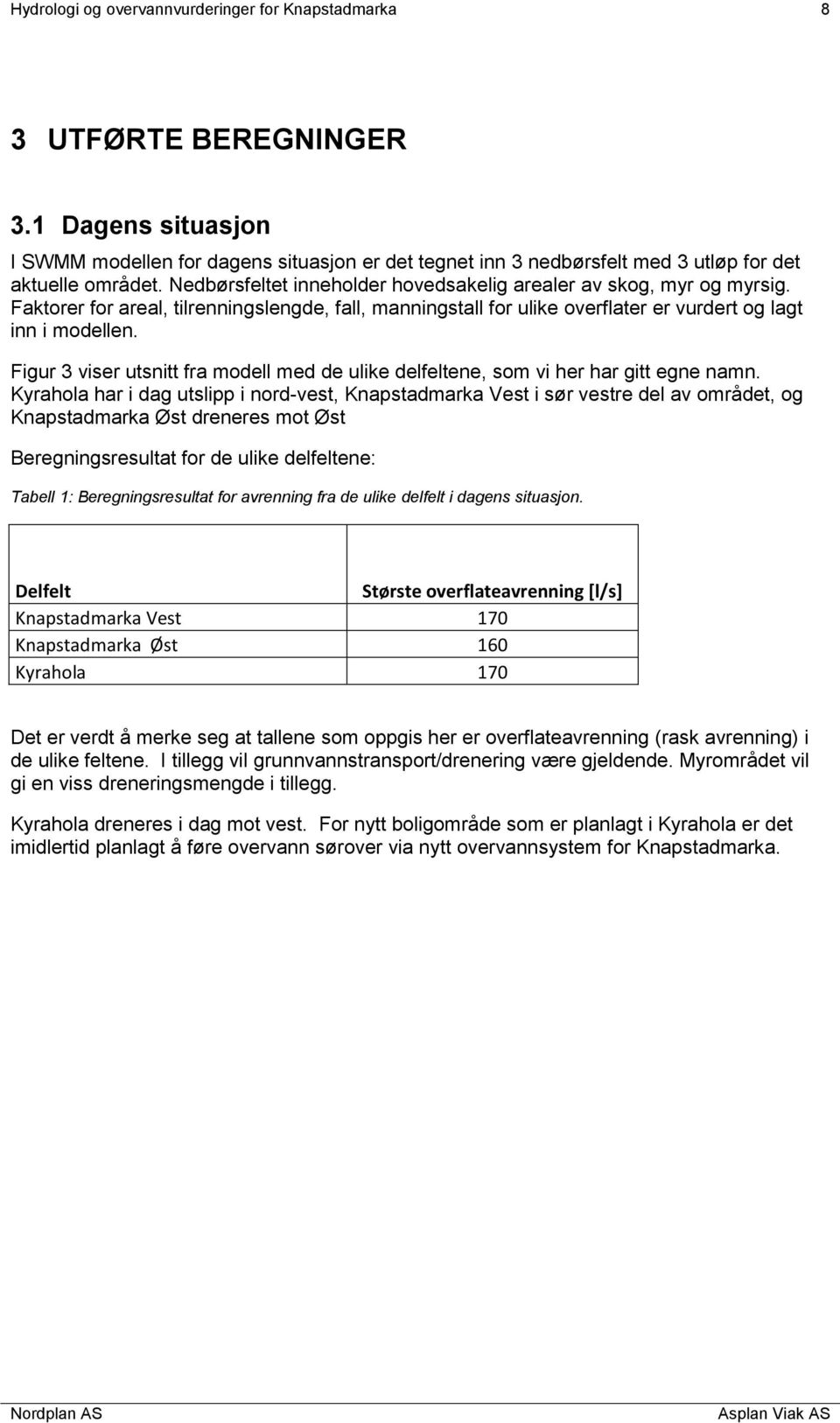 Faktorer for areal, tilrenningslengde, fall, manningstall for ulike overflater er vurdert og lagt inn i modellen.