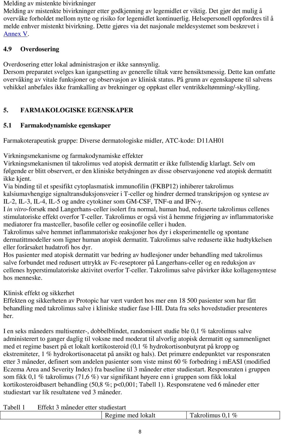 Dette gjøres via det nasjonale meldesystemet som beskrevet i Annex V. 4.9 Overdosering Overdosering etter lokal administrasjon er ikke sannsynlig.