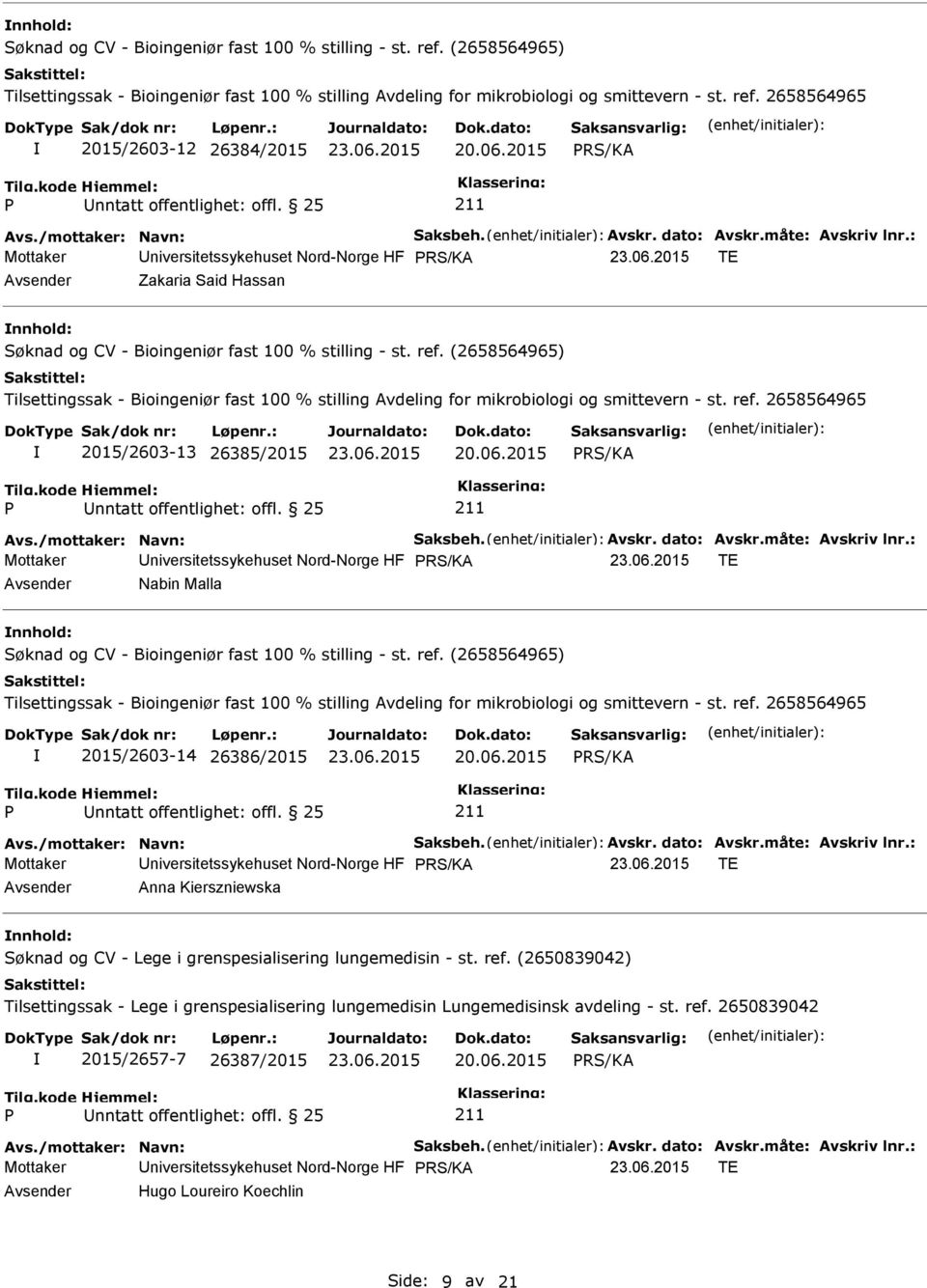 måte: Avskriv lnr.: Mottaker niversitetssykehuset Nord-Norge HF TE Nabin Malla 2015/2603-14 26386/2015 20.06.2015 nntatt offentlighet: offl. 25 Avs./mottaker: Navn: Saksbeh. Avskr. dato: Avskr.