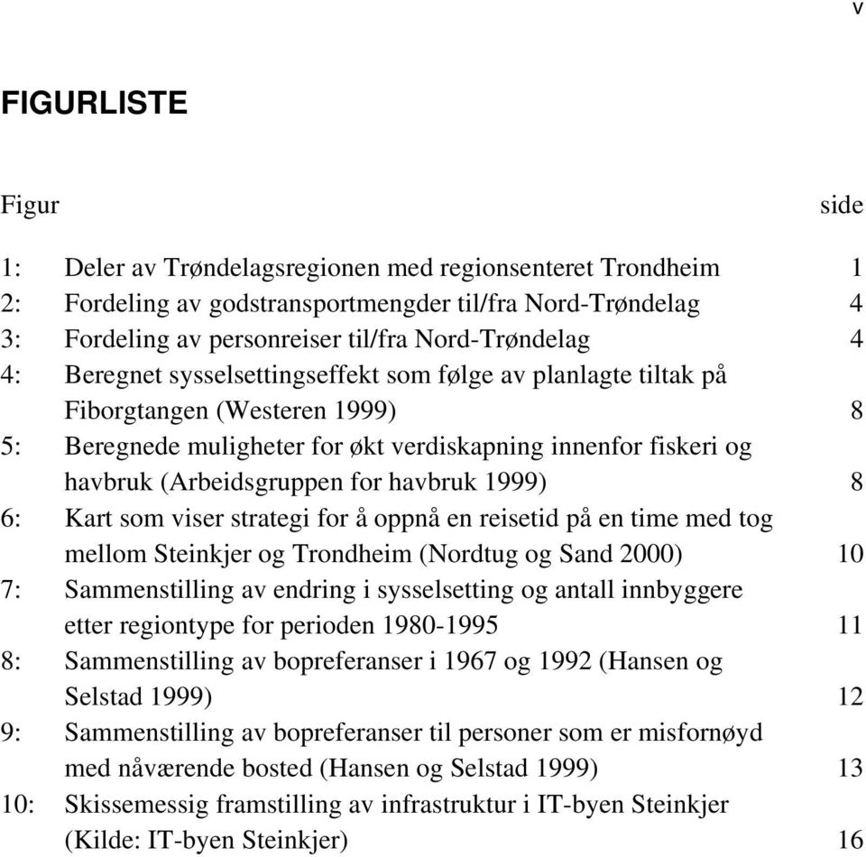 havbruk 1999) 8 6: Kart som viser strategi for å oppnå en reisetid på en time med tog mellom Steinkjer og Trondheim (Nordtug og Sand 2000) 10 7: Sammenstilling av endring i sysselsetting og antall