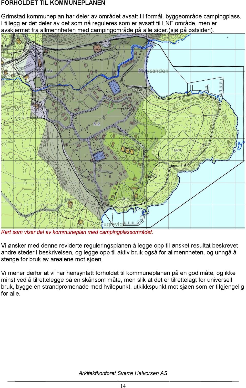 Kart som viser del av kommuneplan med campingplassområdet.