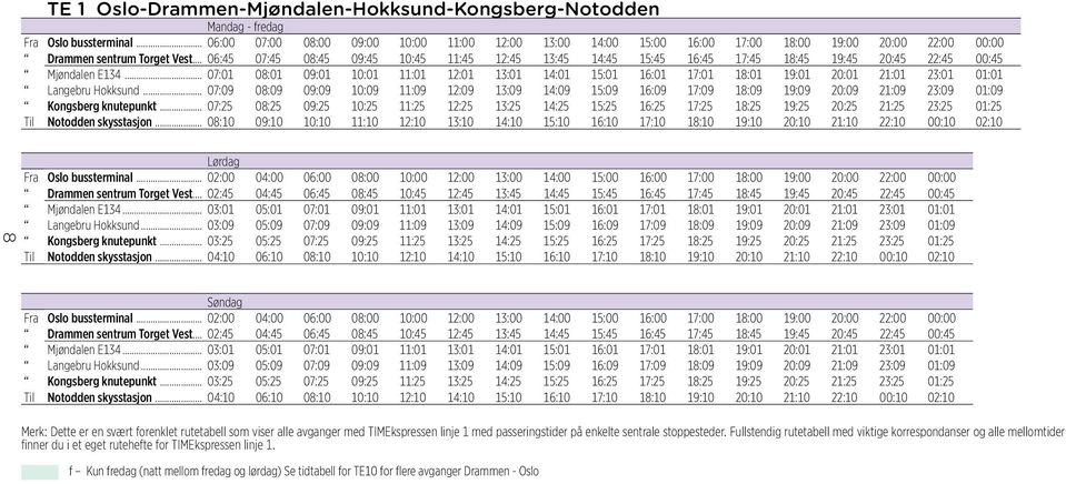 .. 06:45 07:45 08:45 09:45 10:45 11:45 12:45 13:45 14:45 15:45 16:45 17:45 18:45 19:45 20:45 22:45 00:45 Mjøndalen E134.