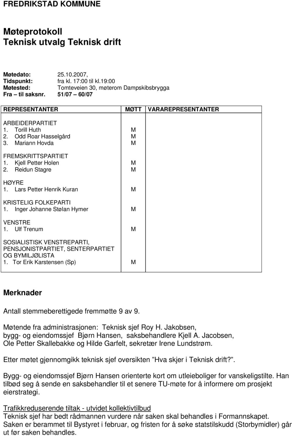 Lars Petter Henrik Kuran KRISTELIG FOLKEPARTI 1. Inger Johanne Stølan Hymer VENSTRE 1. Ulf Trenum SOSIALISTISK VENSTREPARTI, PENSJONISTPARTIET, SENTERPARTIET OG BYILJØLISTA 1.