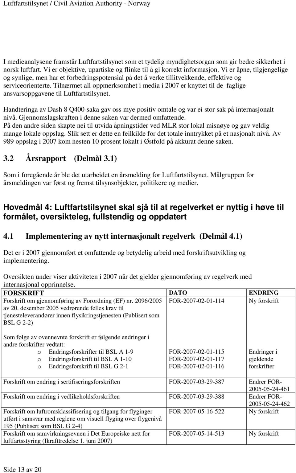 Tilnærmet all oppmerksomhet i media i 2007 er knyttet til de faglige ansvarsoppgavene til Luftfartstilsynet.