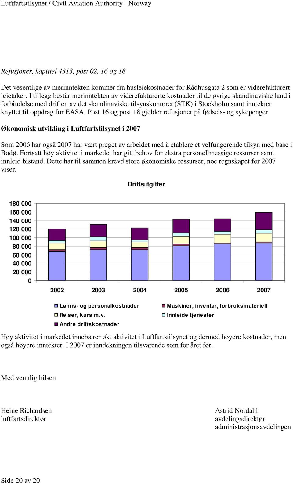 til oppdrag for EASA. Post 16 og post 18 gjelder refusjoner på fødsels- og sykepenger.