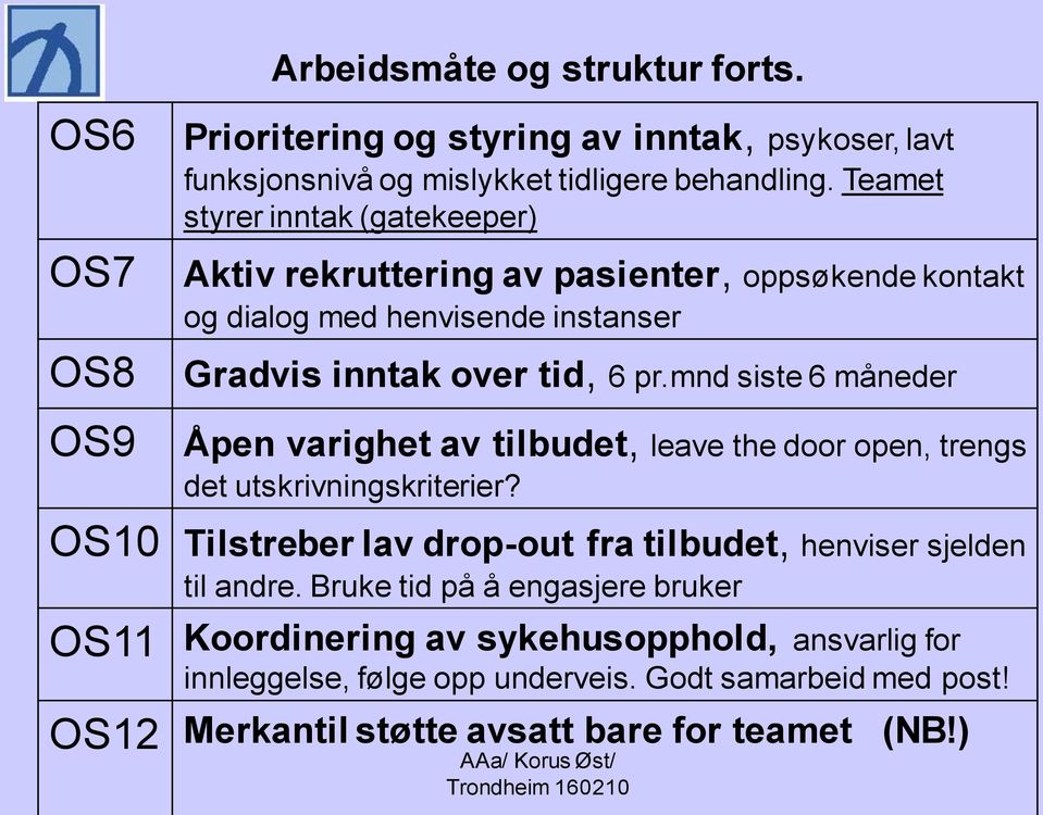 mnd siste 6 måneder Åpen varighet av tilbudet, leave the door open, trengs det utskrivningskriterier?