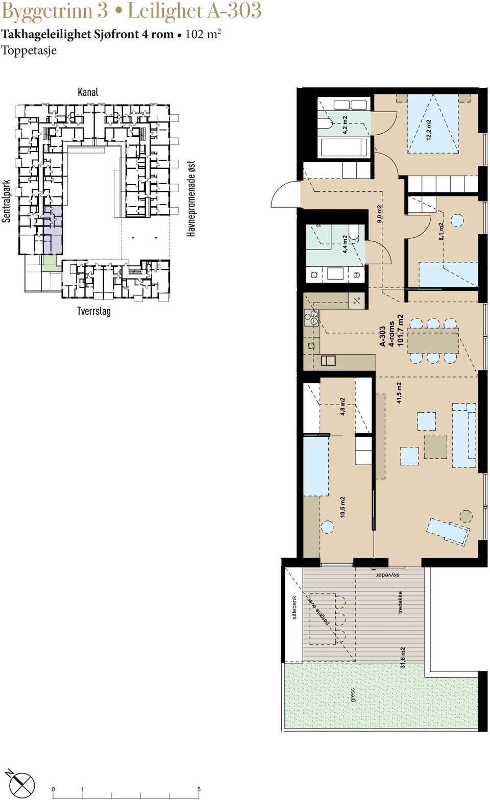 3,6 m2, m2 4,8 m2 4, m2 Sentralpark Havnepromenade øst 4,4 m2