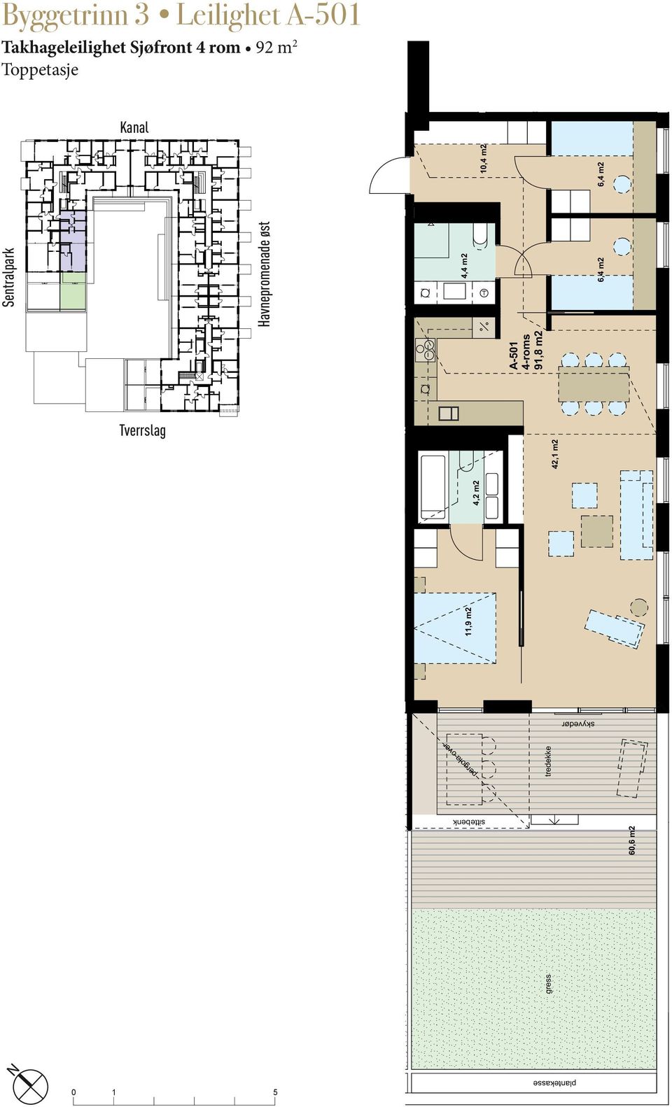 4,2 m2 A- 4-roms 9,8 m2 4,4 m2 6,4 m2,4 m2 6,4 m2 TVER Kanal