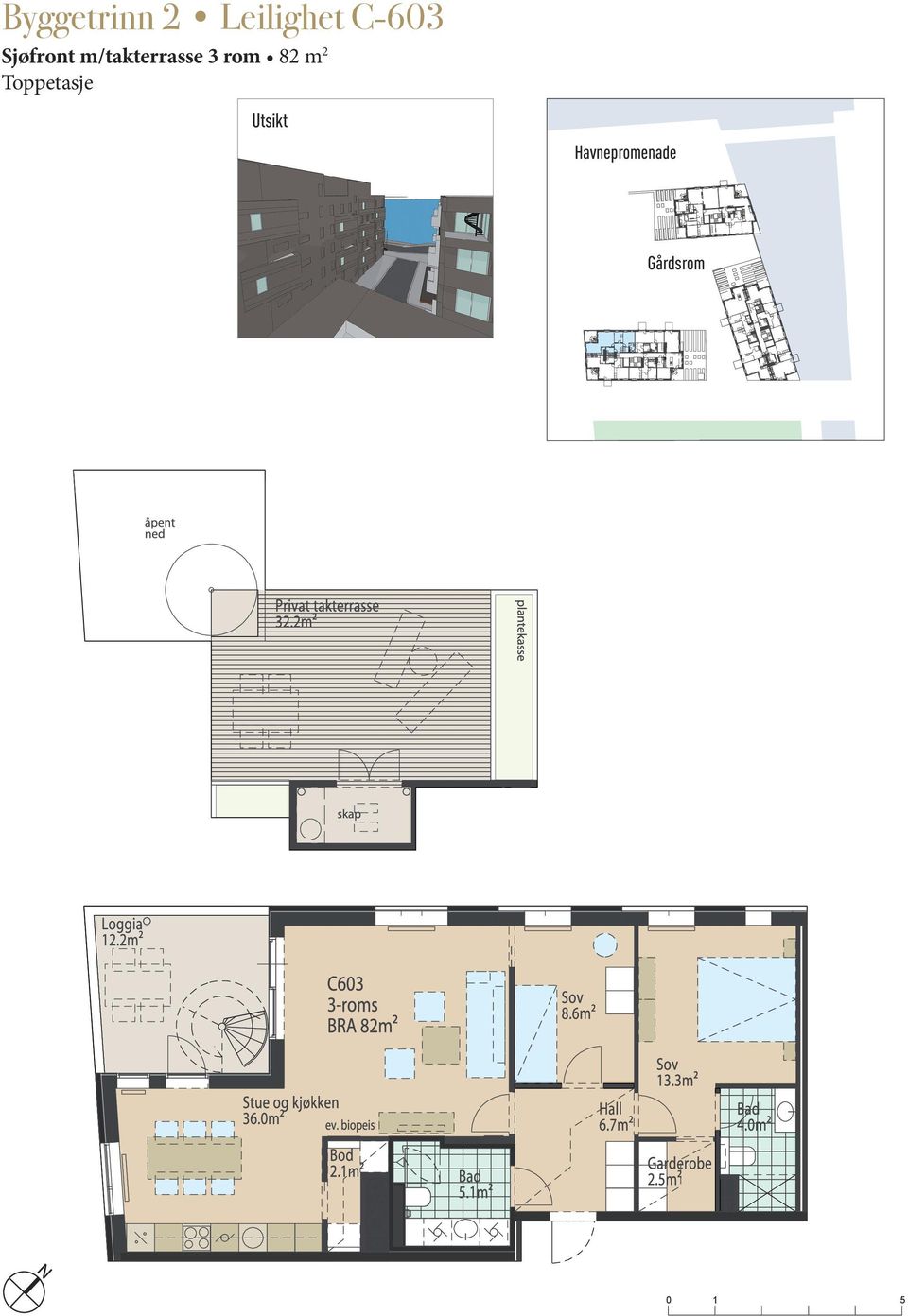 Havnepromenade Gårdsrom 7 m² C-6 3m² 4R