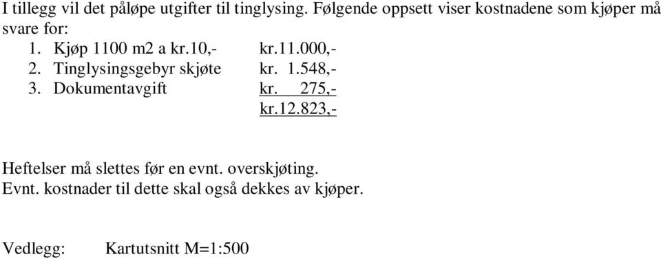 11.000,- 2. Tinglysingsgebyr skjøte kr. 1.548,- 3. Dokumentavgift kr. 275,- kr.12.