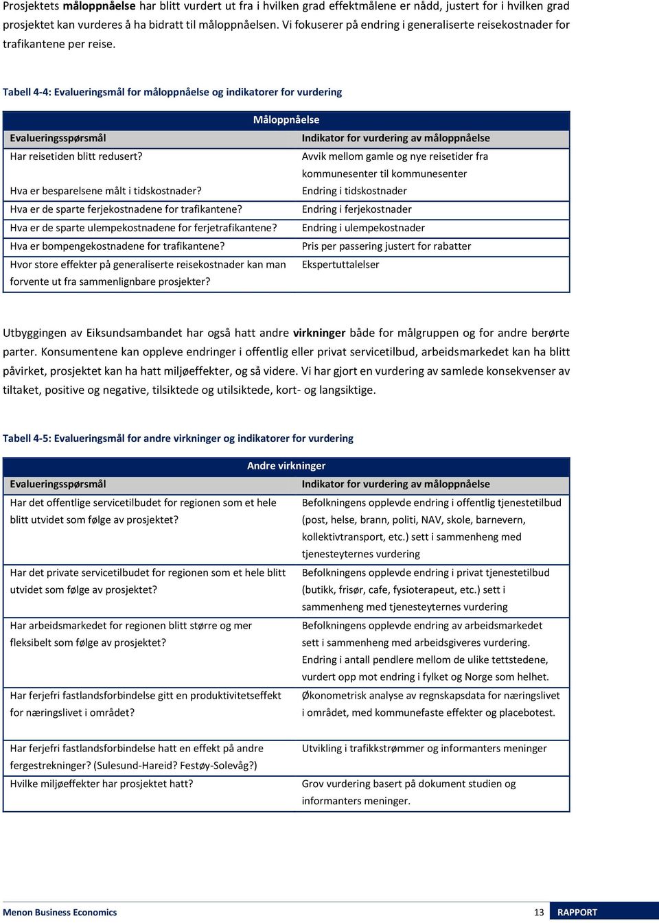 Tabell 4-4: Evalueringsmål for måloppnåelse og indikatorer for vurdering Måloppnåelse Evalueringsspørsmål Indikator for vurdering av måloppnåelse Har reisetiden blitt redusert?