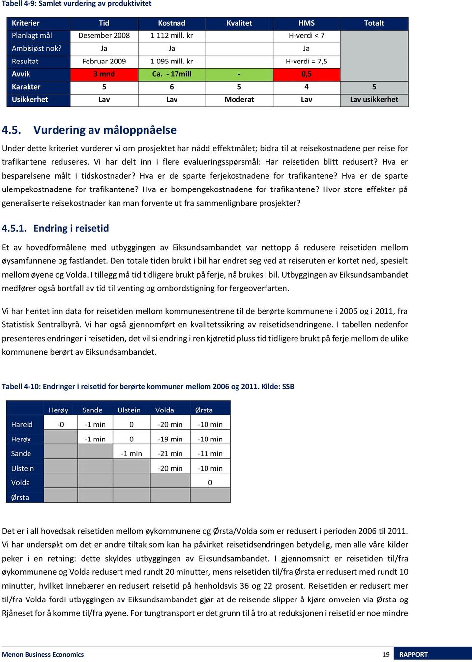 Vi har delt inn i flere evalueringsspørsmål: Har reisetiden blitt redusert? Hva er besparelsene målt i tidskostnader? Hva er de sparte ferjekostnadene for trafikantene?