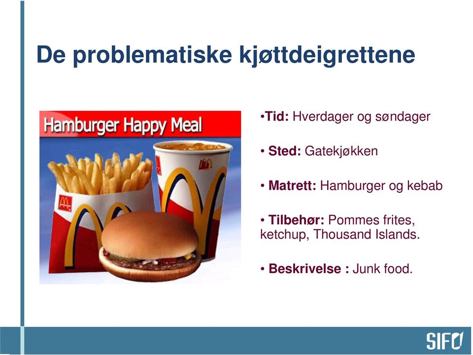 Matrett: Hamburger og kebab Tilbehør: Pommes