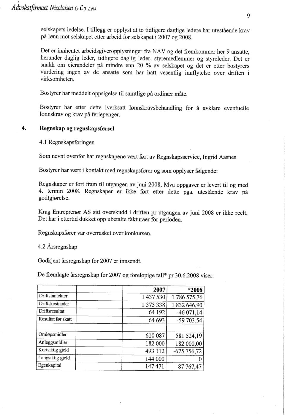 Det er snakk om eierandeler på mindre enn 20 % av selskapet og det er etter bostyrers vurdering ingen av de ansatte som har hatt vesentlig innflytelse over driften i virksomheten.