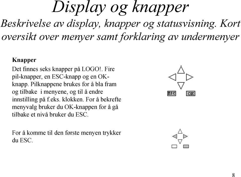 . Fire pil-knapper, en ESC-knapp og en OKknapp.