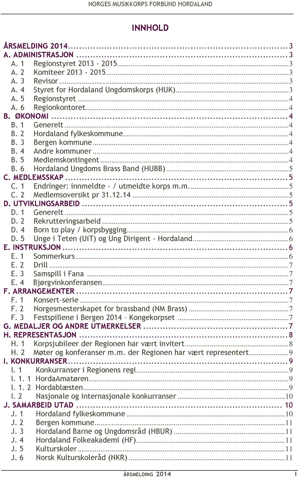 .. 5 C. MEDLEMSSKAP... 5 C. 1 Endringer: innmeldte - / utmeldte korps m.m.... 5 C. 2 Medlemsoversikt pr 31.12.14... 5 D. UTVIKLINGSARBEID... 5 D. 1 Generelt... 5 D. 2 Rekrutteringsarbeid... 5 D. 4 Born to play / korpsbygging.