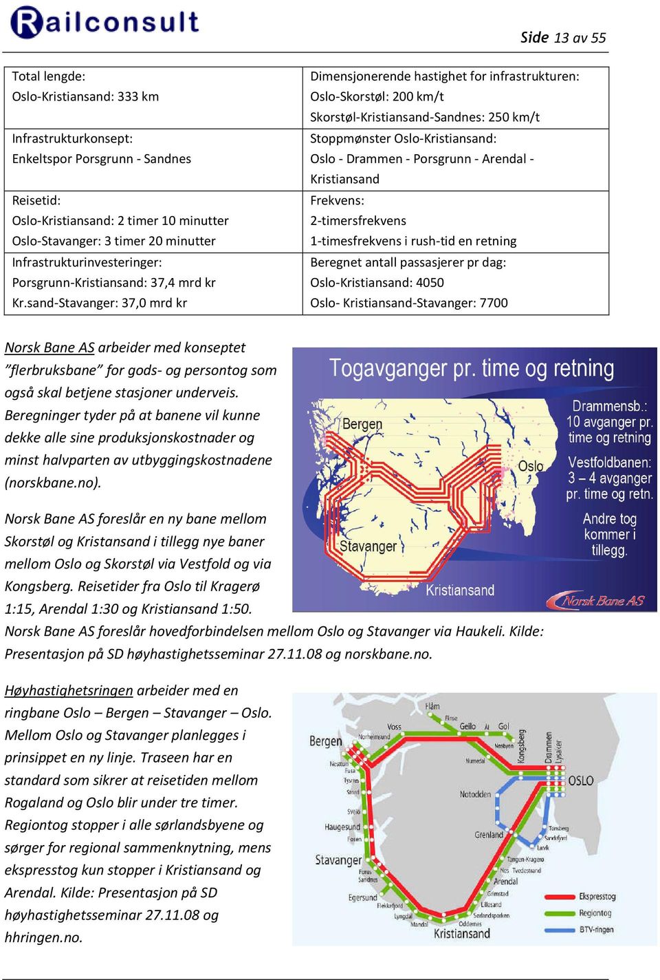 2-timersfrekvens 1-timesfrekvens i rush-tid en retning Infrastrukturinvesteringer: Porsgrunn-Kristiansand: 37,4 mrd kr Kr.