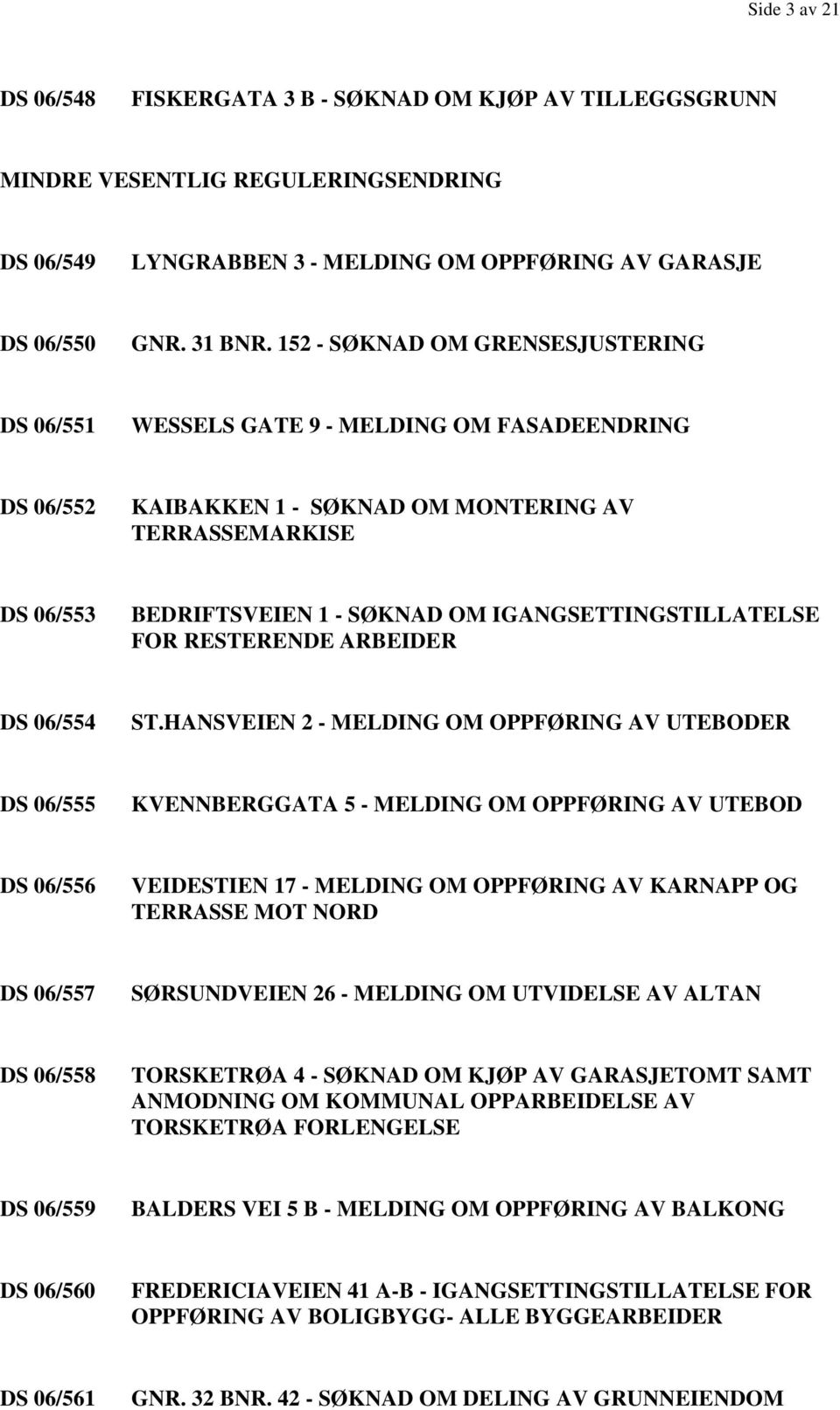 IGANGSETTINGSTILLATELSE FOR RESTERENDE ARBEIDER DS 06/554 ST.