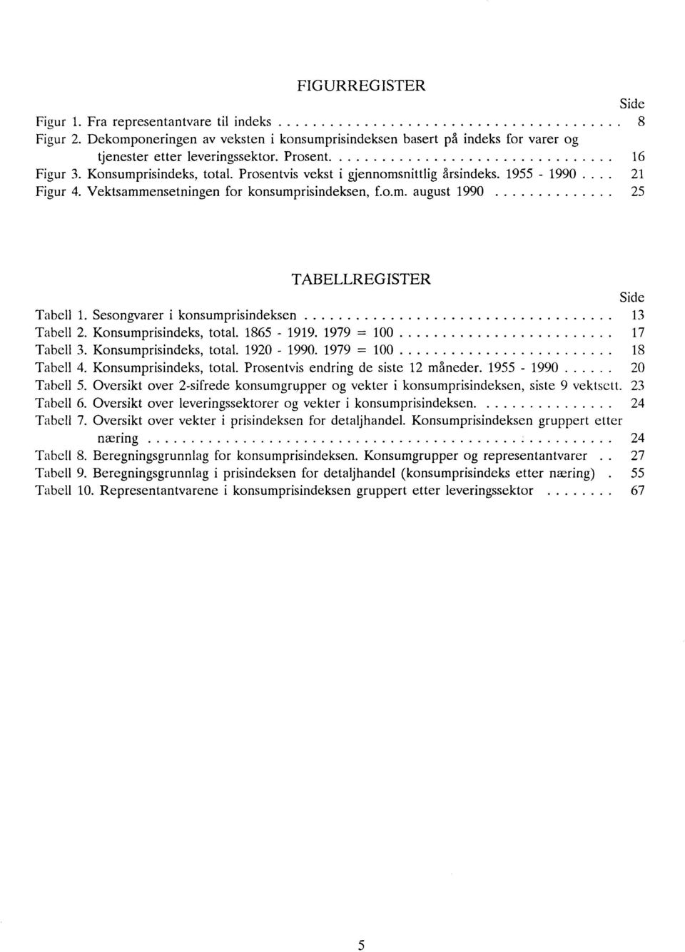 Sesongvarer i konsumprisindeksen 13 Tabell 2. Konsumprisindeks, total. 1865-1919. 1979 = 100 17 Tabell 3. Konsumprisindeks, total. 1920-1990. 1979 = 100 18 Tabell 4. Konsumprisindeks, total. Prosentvis endring de siste 12 måneder.