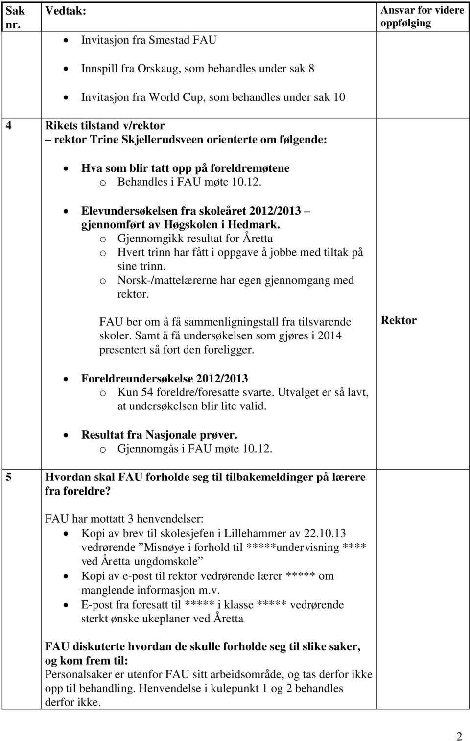 o Gjennomgikk resultat for Åretta o Hvert trinn har fått i oppgave å jobbe med tiltak på sine trinn. o Norsk-/mattelærerne har egen gjennomgang med rektor.